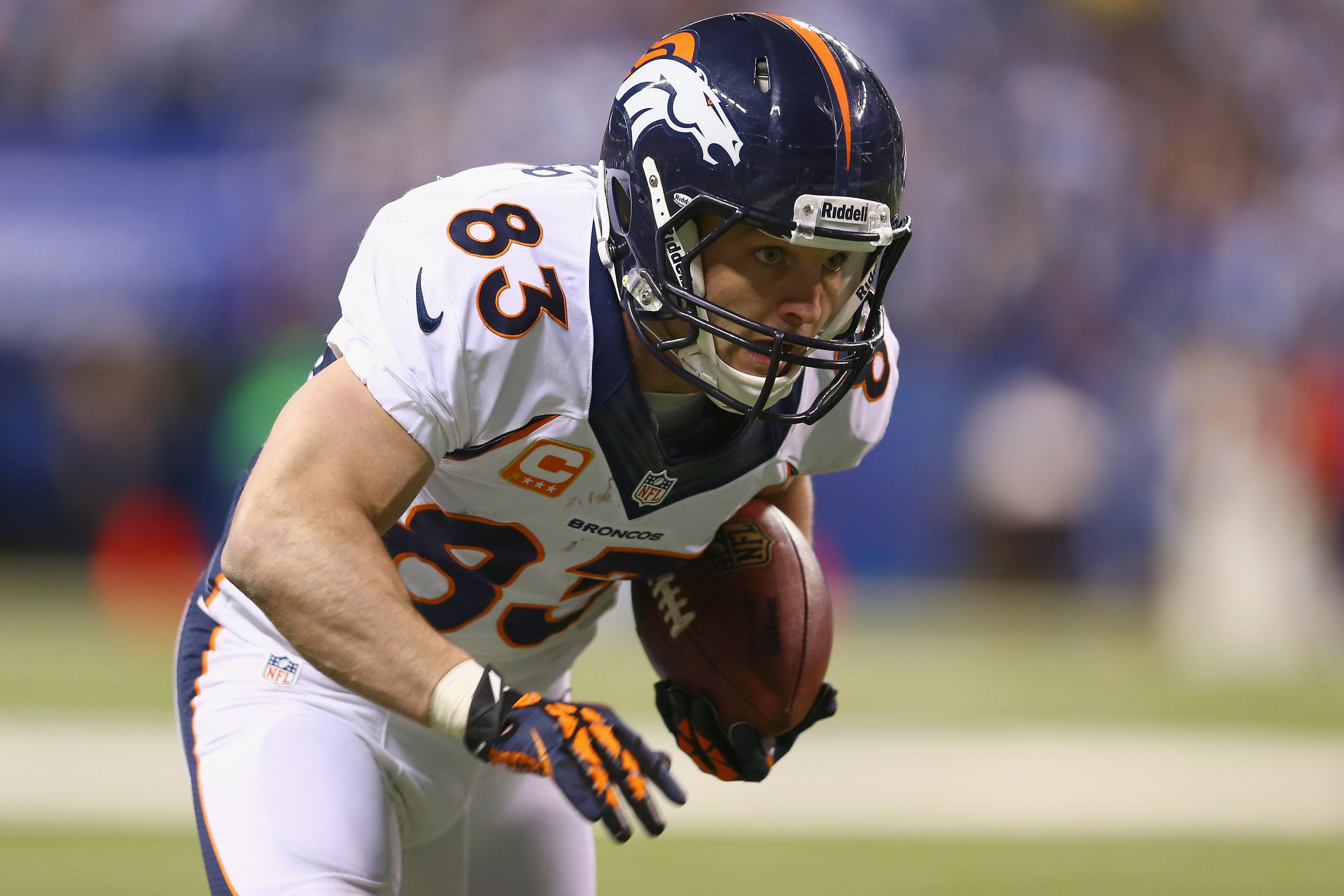 Denver Broncos wide receiver Wes Welker (83) runs with the ball on