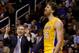 Jan. 30, 2013; Phoenix, AZ, USA: Los Angeles Lakers head coach Mike D'Antoni gestures towards forward Pau Gasol (16) against the Phoenix Suns at the US Airways Center. Mandatory Credit: Mark J. Rebilas-USA TODAY Sports
