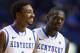 LEXINGTON, KY - DECEMBER 10: Julius Randle #30 and James Young #1 of the Kentucky Wildcats share a smile during the game against the Boise State Broncos at Rupp Arena on December 10, 2013 in Lexington, Kentucky. (Photo by Andy Lyons/Getty Images)