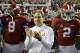 Nov 9, 2013; Tuscaloosa, AL, USA; Alabama Crimson Tide head coach Nick Saban in front of his team as they prepare to take the field against the LSU Tigers at Bryant-Denny Stadium. Mandatory Credit: John David Mercer-USA TODAY Sports
