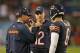 CHICAGO, IL - OCTOBER 10: Head coach Marc Trestman of the Chicago Bears talks with Josh McCown #12 and Jay Cutler #6 during a game against the New York Giants at Soldier Field on October 10, 2013 in Chicago, Illinois. The Bears defeated the Giants 27-21. (Photo by Jonathan Daniel/Getty Images)