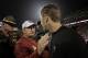 NORMAN, OK - OCTOBER 26: Head Coach Bob Stoops of the Oklahoma Sooners greets Head Coach Kliff Kingsbury of the Texas Tech Red Raiders after the game October 26, 2013 at Gaylord Family-Oklahoma Memorial Stadium in Norman, Oklahoma. Oklahoma defeated Texas Tech 38-30. (Photo by Brett Deering/Getty Images)