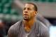Nov 18, 2013; Salt Lake City, UT, USA; Golden State Warriors small forward Andre Iguodala (9) practices free-throws before the game against the Utah Jazz at EnergySolutions Arena. Mandatory Credit: Chris Nicoll-USA TODAY Sports