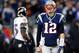 FOXBORO, MA - JANUARY 20: Tom Brady #12 of the New England Patriots reacts after a play against the Baltimore Ravens during the 2013 AFC Championship game at Gillette Stadium on January 20, 2013 in Foxboro, Massachusetts. (Photo by Jim Rogash/Getty Images)