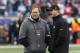 Jan 22, 2012; Foxborough, MA, USA; New England Patriots head coach Bill Belichick (left) and Baltimore Ravens head coach John Harbaugh (right) talk before the start of the 2011 AFC Championship game at Gillette Stadium. Mandatory Credit: David Butler II-USA TODAY Sports
