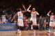 NEW YORK, NY - DECEMBER 16: Carmelo Anthony #7 and J.R. Smith #8 of the New York Knicks celebrate during the game against the Washington Wizards on December 16, 2013 at Madison Square Garden in New York City, New York. NOTE TO USER: User expressly acknowledges and agrees that, by downloading and or using this photograph, User is consenting to the terms and conditions of the Getty Images License Agreement. Mandatory Copyright Notice: Copyright 2013 NBAE (Photo by Jesse D. Garrabrant/NBAE via Getty Images)