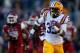 BATON ROUGE, LA - NOVEMBER 29: Jeremy Hill #33 of the LSU Tigers scores a touchdown against the Arkansas Razorbacks at Tiger Stadium on November 29, 2013 in Baton Rouge, Louisiana. The Tigers defeated the Razorbacks 31-27. (Photo by Chris Graythen/Getty Images)