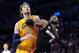 January 17, 2013; Los Angeles, CA, USA; Los Angeles Lakers power forward Pau Gasol (16) and Miami Heat small forward LeBron James (6) battle for position under the basket in the second half of the game at the Staples Center. Heat won 99-90. Mandatory Credit: Jayne Kamin-Oncea-USA TODAY Sports