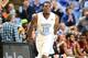 Mar 3, 2013; Chapel Hill, NC, USA; North Carolina Tar Heels guard P.J. Hairston (15) reacts after hitting a three point shot in the first half at the Dean E. Smith Center. Mandatory Credit: Bob Donnan-USA TODAY Sports