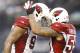 Dec 22, 2013; Seattle, WA, USA; Arizona Cardinals defensive end Calais Campbell (93) celebrates a sack against the Seattle Seahawks with Arizona Cardinals outside linebacker John Abraham (55) during the fourth quarter at CenturyLink Field. Mandatory Credit: Joe Nicholson-USA TODAY Sports