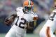 MINNEAPOLIS, MN - SEPTEMBER 22: Josh Gordon #12 of the Cleveland Browns carries the football during the game against the Minnesota Vikings on September 22, 2013 at Mall of America Field at the Hubert H. Humphrey Metrodome in Minneapolis, Minnesota. (Photo by Hannah Foslien/Getty Images)