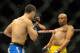 Jul 6, 2013; Las Vegas, NV, USA; Chris Weidman, blue shorts, defeated Anderson Silva (yellow shorts) in the second round with a TKO in their Middleweight Chamionship Bout at the MGM Grand Garden Arena. Mandatory Credit: Jayne Kamin-Oncea-USA TODAY Sports