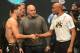 Dec 27, 2013; Las Vegas, NV, USA; UFC president Dana White looks on as Chris Weidman and Anderson Silva shake hands at the weigh-in for their UFC Middleweight Title Fight at MGM Grand Garden Arena. Mandatory Credit: Jayne Kamin-Oncea-USA TODAY Sports