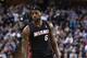 Dec 27, 2013; Sacramento, CA, USA; Miami Heat small forward LeBron James (6) before lining up for a Sacramento Kings free throw during overtime at Sleep Train Arena. The Sacramento Kings defeated the Miami Heat 108-103 in overtime. Mandatory Credit: Kelley L Cox-USA TODAY Sports