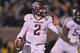Nov 30, 2013; Columbia, MO, USA; Texas A&M Aggies quarterback Johnny Manziel (2) rolls out against the Missouri Tigers during the second half at Faurot Field. Mandatory Credit: Peter G. Aiken-USA TODAY Sports