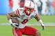 Jan 1, 2014; Jacksonville, FL, USA; Nebraska Cornhuskers running back Ameer Abdullah (8) runs the ball during the first half of the game against the Georgia Bulldogs at EverBank Field . Mandatory Credit: Melina Vastola-USA TODAY Sports