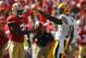 Sep 8, 2013; San Francisco, CA, USA; Green Bay Packers wide receiver Randall Cobb (18) reacts after picking up a first down next to San Francisco 49ers safety Donte Whitner (31) in the third quarter at Candlestick Park. The 49ers defeated the Packers 34-28. Mandatory Credit: Cary Edmondson-USA TODAY Sports