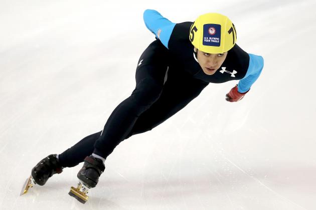 SALT LAKE CITY, UT - JANUARY 02: J.R. Celski competes in the men's 1,000 meter time trial during the U.S. Olympic Short Track Trials at the Utah Olympic Oval on January 2, 2014 in Salt Lake City, Utah. (Photo by Matthew Stockman/Getty Images)
