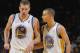 OAKLAND, CA - DECEMBER 17: Teammates David Lee #10 and Stephen Curry #30 of the Golden State Warriors talk while facing the New Orleans Pelicans on December 17, 2013 at Oracle Arena in Oakland, California. NOTE TO USER: User expressly acknowledges and agrees that, by downloading and or using this photograph, user is consenting to the terms and conditions of Getty Images License Agreement. Mandatory Copyright Notice: Copyright 2013 NBAE (Photo by Rocky Widner/NBAE via Getty Images)