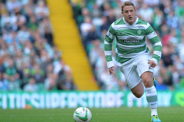 GLASGOW, SCOTLAND - AUGUST 03: Kris Commons of Celtic in action during the Scottish Premier League game between Celtic and Ross County at Celtic Park Stadium on August 03, 2013 in Glasgow, Scotland. (Photo by Mark Runnacles/Getty Images)