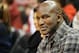Dec 22, 2012; Atlanta, GA, USA; Former heavyweight boxing champion Evander Holyfield sits court side during the first half of the game between the Chicago Bulls and the Atlanta Hawks at Philips Arena. Mandatory Credit: Kevin Liles-USA TODAY Sports