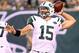Aug 26, 2012; East Rutherford, NJ, USA; New York Jets quarterback Tim Tebow (15) throws a pass during the second half of their game against the Carolina Panthers at MetLife Stadium. The Panthers defeated the Jets 17-12. Mandatory Credit: Ed Mulholland-USA TODAY Sports
