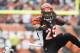 Dec 29, 2013; Cincinnati, OH, USA; Cincinnati Bengals running back Giovani Bernard (25) runs the ball against the Baltimore Ravens in the first half at Paul Brown Stadium. Mandatory Credit: Mark Zerof-USA TODAY Sports