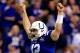 INDIANAPOLIS, IN - JANUARY 04: Quarterback Andrew Luck #12 of the Indianapolis Colts celebrates after defeating the Kansas City Chiefs 45-44 in a Wild Card Playoff game at Lucas Oil Stadium on January 4, 2014 in Indianapolis, Indiana. (Photo by Rob Carr/Getty Images)