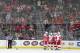 DALLAS, TX - JANUARY 4: Jakub Kindl #4, Kyle Quincey #27 and the Detroit Red Wings celebrate a win against the Dallas Stars at the American Airlines Center on January 4, 2014 in Dallas, Texas. (Photo by Glenn James/NHLI via Getty Images)
