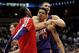 Jan 8, 2014; Minneapolis, MN, USA; Phoenix Suns guard Gerald Green (14) celebrates with center Alex Len (21) during the fourth quarter against the Minnesota Timberwolves at Target Center. The Suns defeated the Timberwolves 104-103. Mandatory Credit: Brace Hemmelgarn-USA TODAY Sports