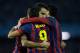 VIGO, SPAIN - OCTOBER 29: Cesc Fabregas (L) of FC Barcelona embraces his teammate Alexis Alejandro Sanchez (2ndL) and Pedro Rodriguez Ledesma (R) celebrating scoring their opening goal during the La Liga match between RC Celta de Vigo and FC Barcelona at Estadio Balaidos on October 29, 2013 in Vigo, Spain. (Photo by Gonzalo Arroyo Moreno/Getty Images)