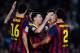 BARCELONA, SPAIN - JANUARY 08: Lionel Messi of FC Barcelona celebrates with his teammates after scoring his team's third goalduring the Copa del Rey round of 16 first leg match between FC Barcelona and Getafe CF at Camp Nou on January 8, 2014 in Barcelona, Spain. (Photo by David Ramos/Getty Images)