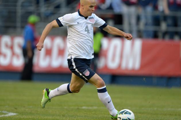 Jun 11, 2013; Seattle, WA, USA; United States midfielder Michael Bradley (4) against Panama in a FIFA World Cup Qualifier at CenturyLink Field. The United States defeated Panama 2-0. Mandatory Credit: Kirby Lee-USA TODAY Sports