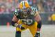 Dec 8, 2013; Green Bay, WI, USA; Green Bay Packers offensive tackle David Bakhtiari (69) during the game against the Atlanta Falcons at Lambeau Field. Green Bay won 22-21. Mandatory Credit: Jeff Hanisch-USA TODAY Sports