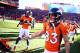 Jan 12, 2014; Denver, CO, USA; Denver Broncos wide receiver Wes Welker greets teammates prior to the game against the San Diego Chargers during the 2013 AFC divisional playoff football game at Sports Authority Field at Mile High. Denver defeated San Diego 24-17. Mandatory Credit: Mark J. Rebilas-USA TODAY Sports