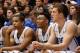 Dec 3, 2013; Durham, NC, USA; Duke Blue Devils guard Andre Dawkins (34) and forward Jabari Parker (1) and center Marshall Plumlee (40) on the bench late in their game against the Michigan Wolverines at Cameron Indoor Stadium. Mandatory Credit: Mark Dolejs-USA TODAY Sports