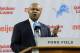 DETROIT, MI - JANUARY 15: Jim Caldwell addresses the media after being introduced as the Detroit Lions head coach at Ford Field on January 15, 2014 in Detroit, Michigan. (Photo by Duane Burleson/Getty Images)