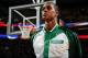 BOSTON, MA - JANUARY 15: Rajon Rondo #9 of the Boston Celtics during the national anthem before the game against the Toronto Raptors on January 15, 2014 at the TD Garden in Boston, Massachusetts. NOTE TO USER: User expressly acknowledges and agrees that, by downloading and or using this photograph, User is consenting to the terms and conditions of the Getty Images License Agreement. Mandatory Copyright Notice: Copyright 2014 NBAE (Photo by Brian Babineau/NBAE via Getty Images)