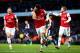 LONDON, ENGLAND - JANUARY 18: Santi Cazorla of Arsenal (C) celebrates as he scores their first goal during the Barclays Premier League match between Arsenal and Fulham at Emirates Stadium on January 18, 2014 in London, England. (Photo by Clive Mason/Getty Images)