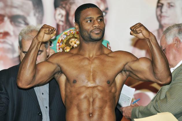 WBC-IBO  light heavyweight boxing champion Jean Pascal gestures during his weigh-in in Montreal Friday, May 20, 2011. Pascal will fight challenger Bernard Hopkins for the title in Montreal on Saturday. (AP Photo/The Canadian Press, Graham Hughes)
