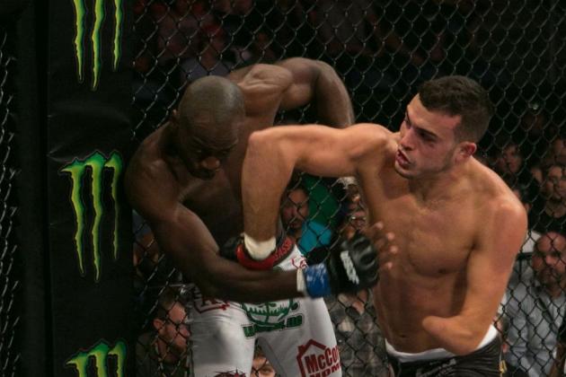 WSOF lightweight contender Nick Newell lands an elbow against Keon Caldwell.