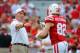 LINCOLN, NE - SEPTEMBER 7: Nebraska Cornhuskers head coach Bo Pelini greets his players before their game against the Southern Miss Golden Eagles at Memorial Stadium on September 7, 2013 in Lincoln, Nebraska. (Photo by Eric Francis/Getty Images)