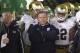 Nov 9, 2013; Pittsburgh, PA, USA; Notre Dame head coach Brian Kelly (center) waits to lead the Fighting Irish onto the field to play the Pittsburgh Panthers during the first quarter at Heinz Field. PITT won 28-21. Mandatory Credit: Charles LeClaire-USA TODAY Sports