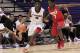 Jul 18, 2013; Washington, DC, USA; Team Canadaplayer Mantaque Caesar-Gill (8) dribbles the ball against Team USA East player Khadeen Carrington (7) during the Nike Global Challenge at Trinity University. Mandatory Credit: Geoff Burke-USA TODAY Sports