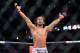 August 11, 2012; Denver, CO, USA; Benson Henderson reacts after defeating Frankie Edgar (not pictured) during UFC 150 at the Pepsi Center. Mandatory Credit: Ron Chenoy-USA TODAY Sports