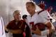 COLUMBUS, OH - SEPTEMBER 12: Head coach Pete Carroll and Matt Barkley #7 of the Southern California Trojans leave the field after defeating the Ohio State Buckeyes 18-15 on September 12, 2009 at Ohio Stadium in Columbus, Ohio. (Photo by Gregory Shamus/Getty Images)