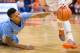SYRACUSE, NY - JANUARY 11: Nate Britt #0 of the North Carolina Tar Heels reaches in unsuccessfully as Trevor Cooney #10 of the Syracuse Orange dribbles past in the second half on January 11, 2014 at The Carrier Dome in Syracuse, New York. Syracuse defeats North Carolina 57-45. (Photo by Brett Carlsen/Getty Images)