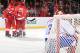 DETROIT, MI - JANUARY 24: Goalie Carey Price #31 of the Montreal Canadiens watches as Danny DeKeyser #65, Kyle Quincey #27, Justin Abdelkader #8 and Henrik Zetterberg #40 of the Detroit Red Wings congratulate teammate Gustav Nyquist #14 on his third-period goal during an NHL game on January 24, 2014 at Joe Louis Arena in Detroit, Michigan. Detroit defeated Montreal 4-1 (Photo by Dave Reginek/NHLI via Getty Images)
