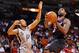 Jan 26, 2014; Miami, FL, USA; Miami Heat small forward LeBron James (6) shoots the ball as San Antonio Spurs point guard Cory Joseph (5) defends during the first half at American Airlines Arena. Mandatory Credit: Steve Mitchell-USA TODAY Sports
