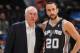 DENVER, CO - NOVEMBER 5: Head Coach Gregg Popovich and Manu Ginobili #20 of the San Antonio Spurs talk things over against the Denver Nuggets on November 5, 2013 at the Pepsi Center in Denver, Colorado. NOTE TO USER: User expressly acknowledges and agrees that, by downloading and/or using this Photograph, user is consenting to the terms and conditions of the Getty Images License Agreement. Mandatory Copyright Notice: Copyright 2013 NBAE (Photo by Garrett W. Ellwood/NBAE via Getty Images)